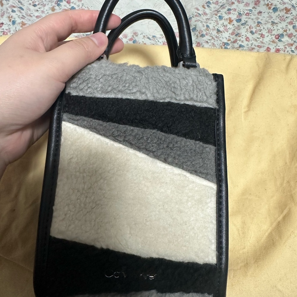 Calvin Klein Women's Black and Gray Shearling Bag